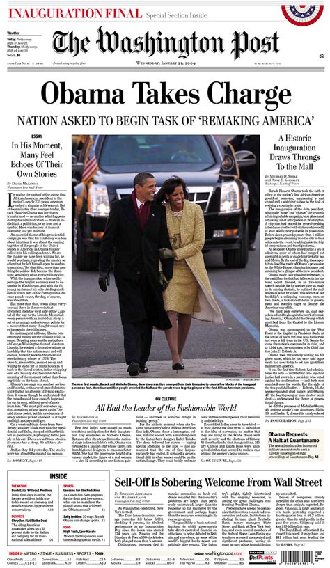 Obama - Newspaper Front Page Headlines of Barack Obama - January 20, 2009 Barack Obama ...