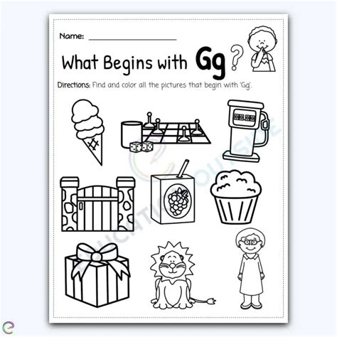 Letter G - Beginning Sound Coloring Page