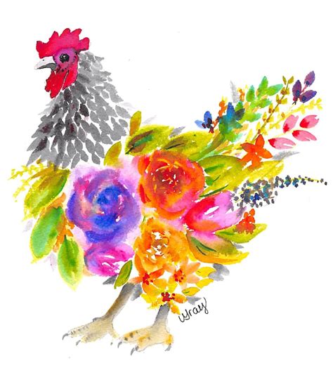 Watercolor Loose Floral Chicken Print Hand Painted Chicken | Etsy