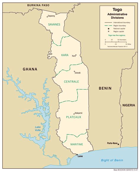 Togo administrative map with regions capitals. Administrative map of ...