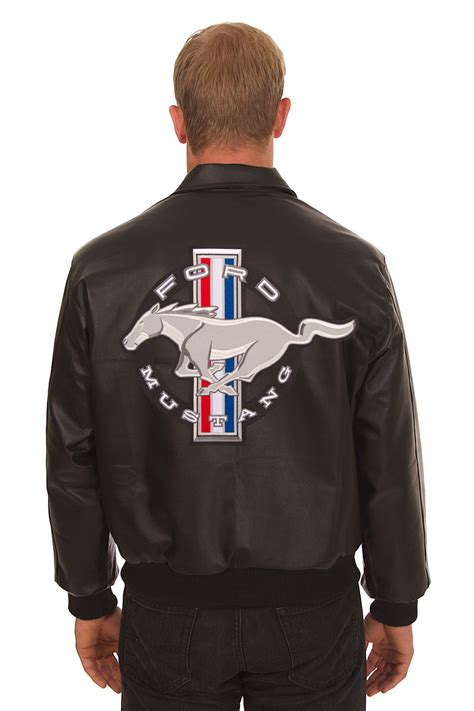 Ford Mustang Embroidered Leather Bomber Jacket - Black – J.H. Sports Jackets