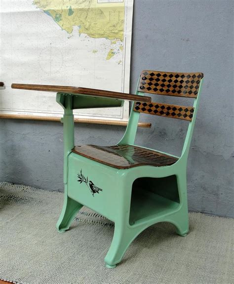 Vintage Metal School Desk and Chair, Mid-Century, Chalk Board, Small Child Size, Homework, Home ...