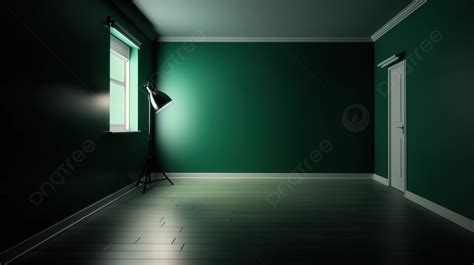 Empty Room With Green Walls And A Light On The Floor Background, 3d Light Effect Dark Green ...