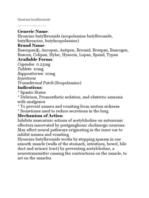 Hyoscine Butylbromide | PDF | Nausea | Acetylcholine