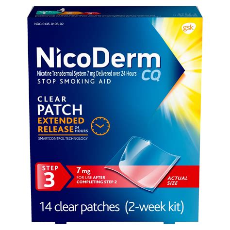 Nicoderm CQ Stop Smoking Aid Clear Patch 7 mg Step 3 - 14 Patches - Walmart.com