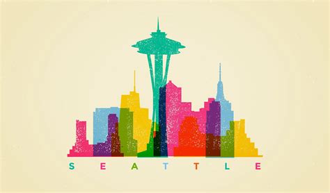 Colorful Seattle Skyline Vector Download