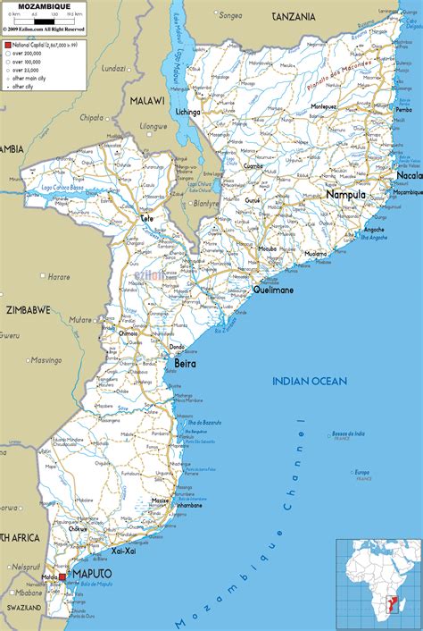 Large Road Map Of Mozambique With Cities And Airports Mozambique Africa Mapsland Maps Of ...