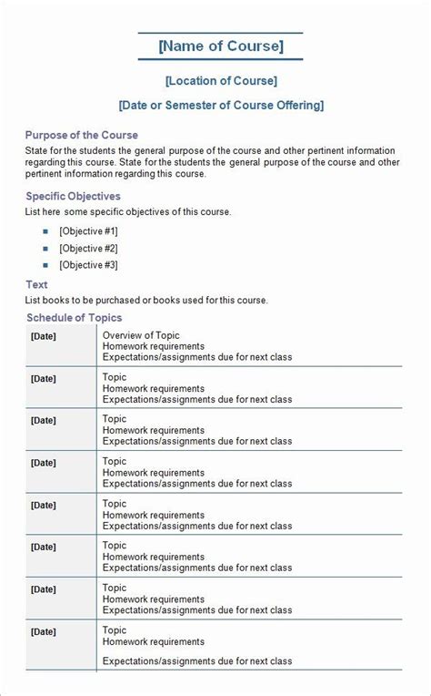 Course Outline Template Word Awesome Sample Syllabus Template 8 Free ...