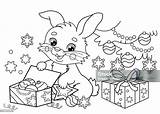 Coloring Page Outline Of Cute Bunny Or Rabbit And Christmas Tree With  sketch template