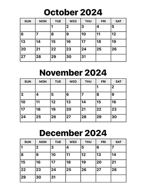 Printable Calendar October November December 2024 - April 2024 Calendar With Holidays