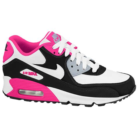 Nike Air Max 90 - Girls' Grade School - Running - Shoes - White/Black/Hyper Pink/Metallic Silver