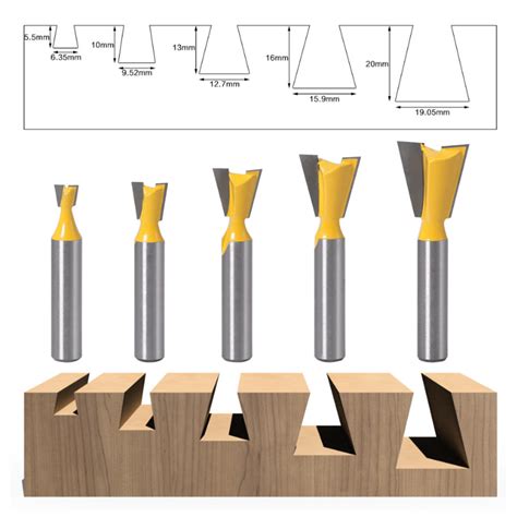 5pcs Dovetail Router Bit Set - 1/2" 1/4" Shank Woodworking Milling ...