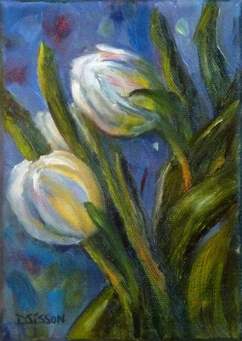 Daily Painting Projects: White Tulips Oil Painting Flowers Still Life botanical Garden Art