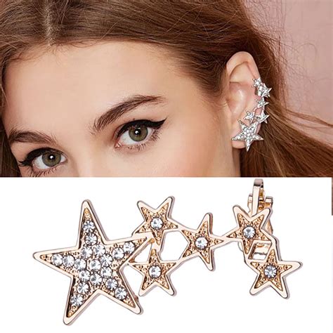 2017 new European and American style crystal star earrings gold and ...