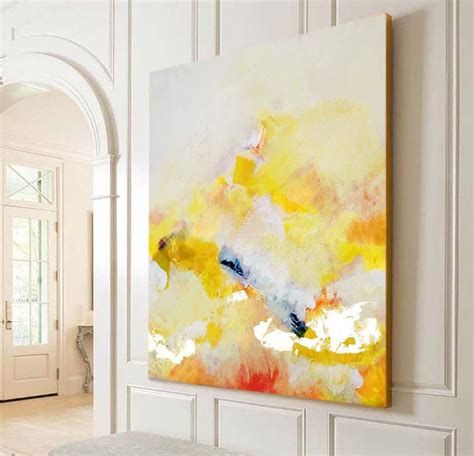 Abstract Yellow Daffodil Art Print, Embellished Gold Leaf Canvas, Home Office Decor, Modern ...