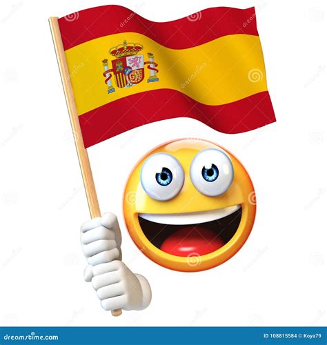 Emoji Holding Spanish Flag, Emoticon Waving National Flag of Spain 3d ...