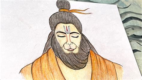 Very easy lord hanuman drawing with colours || shri hanuman drawing for beginners || hanuman ...