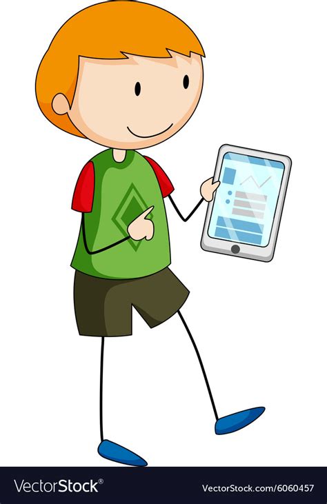 Boy holding a gadget Royalty Free Vector Image