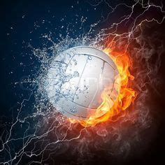 Volleyball Ball in Fire and Water on Black Background | Stock Photo ...