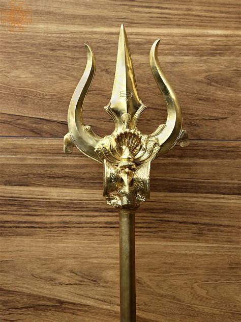 84" Large Brass Shiva's Trident / Trishul with Diya | Exotic India Art