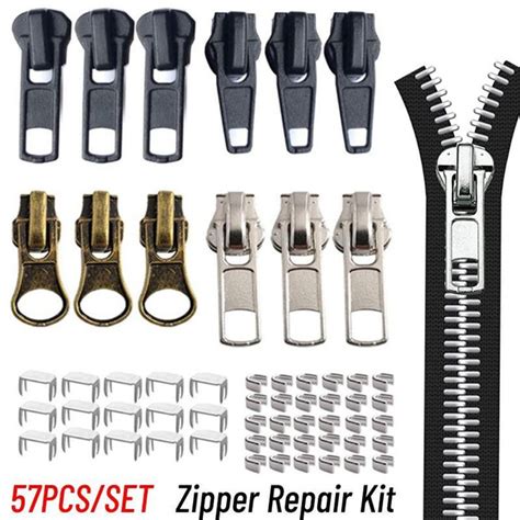 Complete Multi-Size Zipper Repair Kit (57 pieces) For Metal, Plastic ...