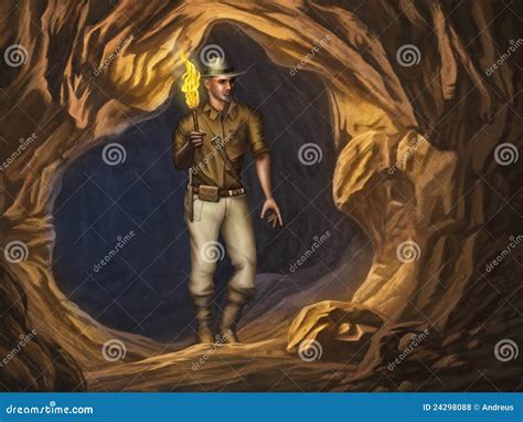 Explorer in a cave stock illustration. Illustration of extreme - 24298088