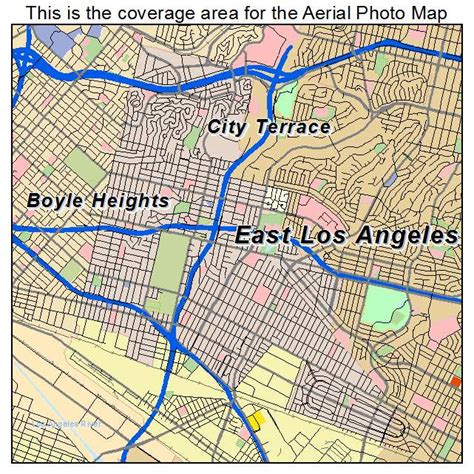 Aerial Photography Map of East Los Angeles, CA California