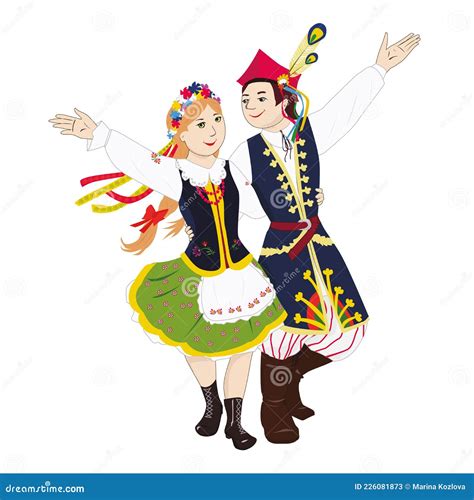 Young Dancers from Poland are Dancing Folk Dance Krakowiak Stock Vector ...