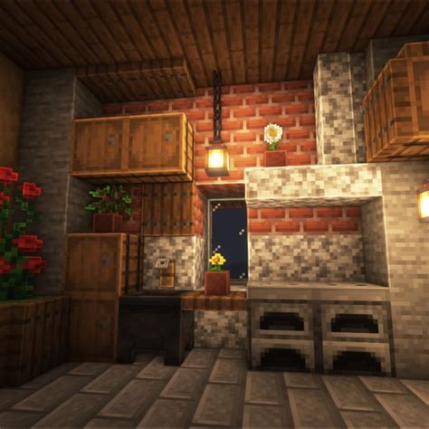 an image of a room in the minecraft style with red roses on the fireplace