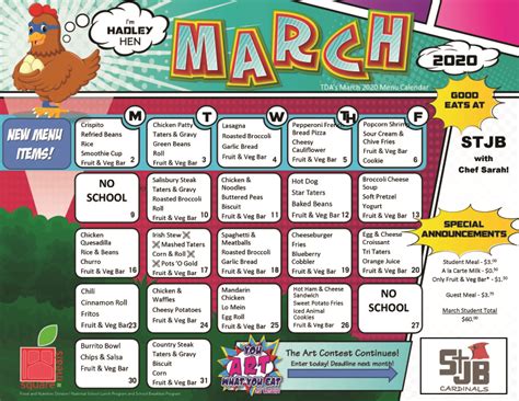 March Lunch Menu | St. John the Baptist Catholic School