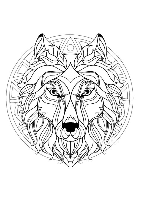 Mandala with beautiful Wolf head and superb geometric patterns - M&alas Adult Coloring Pages ...