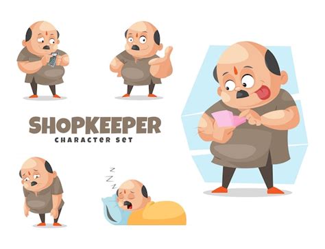 Cartoon illustration of shopkeeper character set | Premium Vector