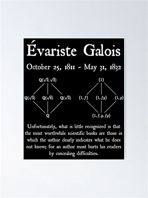 "Evariste Galois Mathematics Education Knowledge Quote Vintage Math Design on Black Background ...