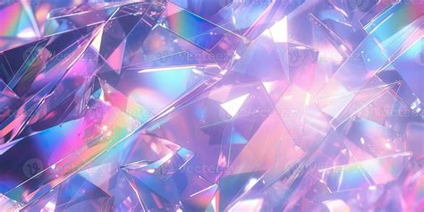 Holographic background with glass shards. Rainbow reflexes in pink and purple color. Abstract ...