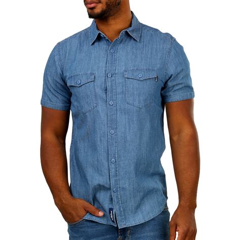 The 1964 Denim Company Men's Short Sleeve Chambray Shirt - Blue | BIG W