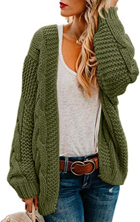 Ferrtye Womens Oversized Chunky Open Front Cardigan Sweaters Cable Knit Long Sleeve Boyfriend ...