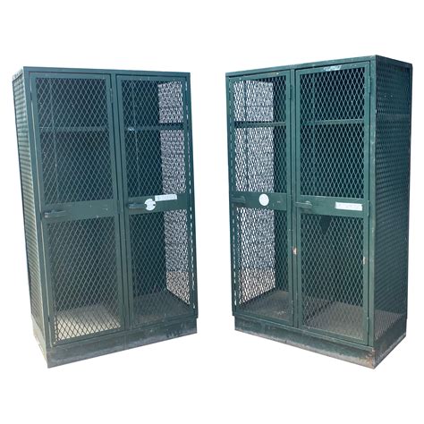 Pair of Mesh Front Metal Cabinets For Sale at 1stDibs