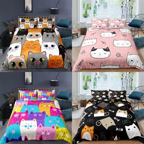 Cartoon Cat Cover Digital Print Polyester Bedding Sets Child Kids ...