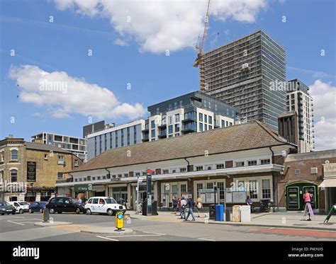 Exterior view of Sutton Station in South London, UK. Traditional ...