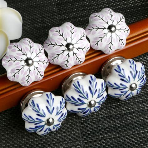 6pcs Hand Painted Ceramic Door Knobs Cabinet Drawer Pull Handles ...