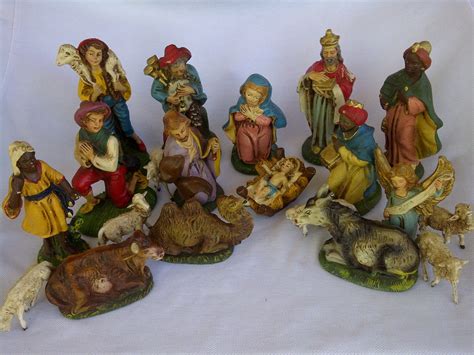 Vintage 5 20PC Italian Nativity Scene Set marked Italy