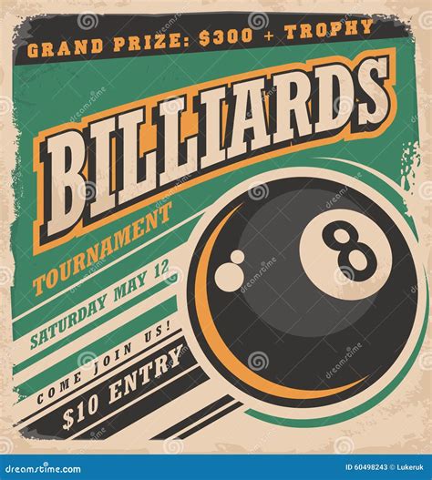 Retro Poster Design For Billiards Tournament Stock Vector - Image: 60498243