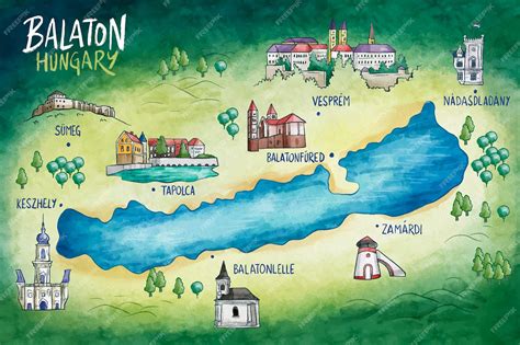 Free Vector | Watercolor lake balaton map design