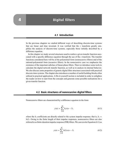 Digital filters (Chapter 4) - Digital Signal Processing