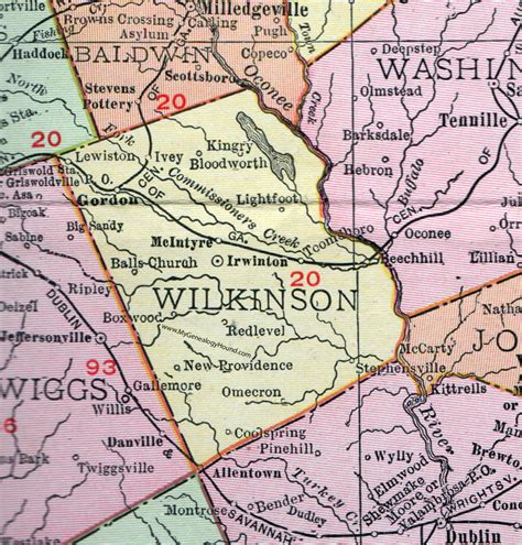 Wilkinson County, Georgia, 1911, Map, Irwinton, Gordon, McIntyre, Toomsboro, Bloodworth, Omecron