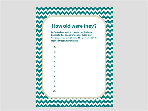 Teal How old were they Game Bridal Shower Games - Magical Printable