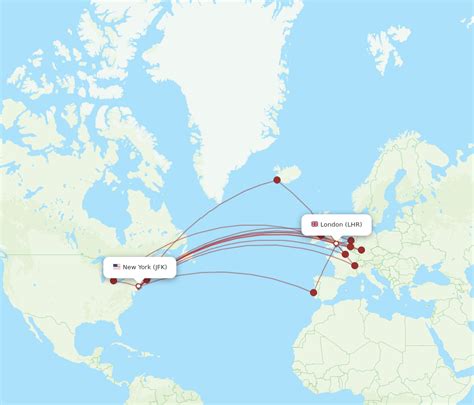 All flight routes from New York to London, JFK to LHR - Flight Routes