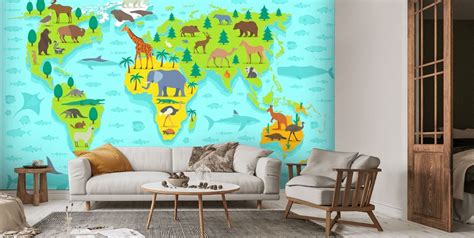 Cartoon Animal Map Wallpaper | Wallsauce UK