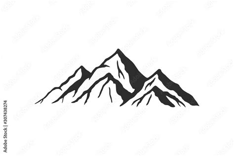 Mountain silhouette - vector icon. Rocky peaks. Mountains ranges. Black ...