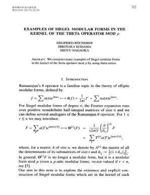 Fillable Online EXAMPLES OF SIEGEL MODULAR FORMS IN THE KERNEL OF THE THETA OPERATOR MOD $p ...